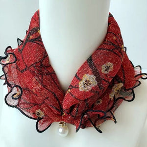 2021 New Pearl Pendant Scarf Necklace Vintage Leopard Pattern Dot Printing Scarf Trendy Crimping Elastic Women All-Match Scarves