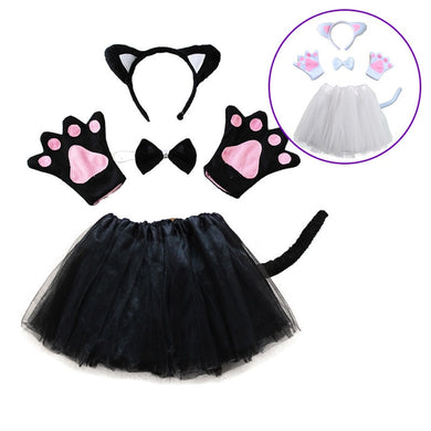 Kid Halloween party cosplay black white pink cat ear headband hairband  gloves performance stage dance wear costume set clothes