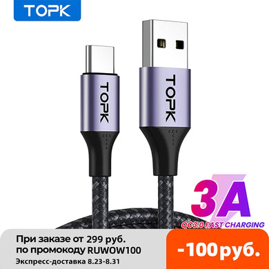 TOPK AN10 3A Micro USB Type C Phone Charger Charging Cable Cord Quick Charge Mobile Phone Cables Wire for Xiaomi Redmi Note 10 9