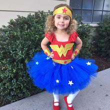 Load image into Gallery viewer, Baby Birthday Party Dresses Kids Halloween New Year Cosplay Costume Set With Headband New Wonder Girl Super girl Tutu Dress