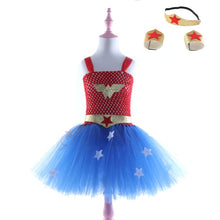 Load image into Gallery viewer, Baby Birthday Party Dresses Kids Halloween New Year Cosplay Costume Set With Headband New Wonder Girl Super girl Tutu Dress