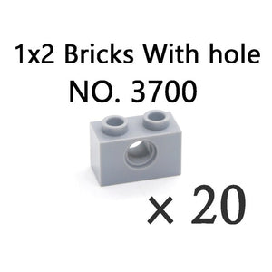 Technical Bricks with Hole Creative MOC Brick Pieces Train Car Crane Truck Accessories Parts Model DIY Building Block Compatible