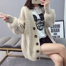 Load image into Gallery viewer, Cardigan sweater 2021 spring and autumn new ins popular retro French loose knitted cardigan length net red sweater coat b012