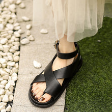 Load image into Gallery viewer, 2021 New Genuine Leather Sandals Women Shoes Fashion Flat Sandals Cow Leather Summer Buckle Ladies Shoes