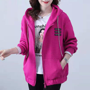2021 Spring Autumn Outerwear New Women Rose Red Jackets Loose Large Size Hooded Baseball Uniform Sports Jacket Female Coat