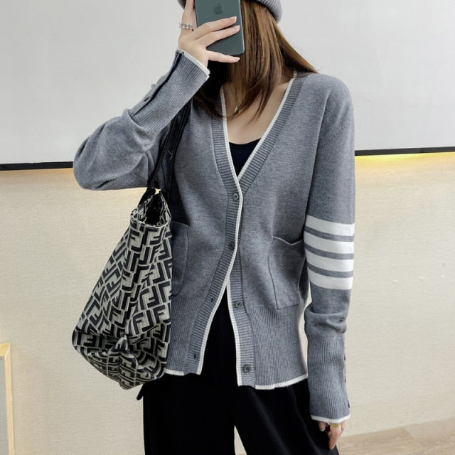 Hot Sale Long Sleeve Spring Autumn Wool Women Sweaters TB Style Brand New Women Knitted Cardigan Sweater Fashion Top