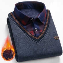 Load image into Gallery viewer, 2021 New Autumn Winter Man Fleece Shirt-collar Sweater Fashion Grid Solid Thicken Warm Sweater Male Plus Velvet thicken Sweater