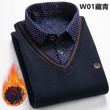 Load image into Gallery viewer, 2021 New Autumn Winter Man Fleece Shirt-collar Sweater Fashion Grid Solid Thicken Warm Sweater Male Plus Velvet thicken Sweater