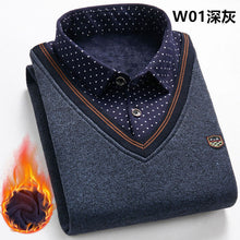 Load image into Gallery viewer, 2021 New Autumn Winter Man Fleece Shirt-collar Sweater Fashion Grid Solid Thicken Warm Sweater Male Plus Velvet thicken Sweater