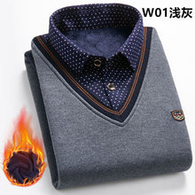 Load image into Gallery viewer, 2021 New Autumn Winter Man Fleece Shirt-collar Sweater Fashion Grid Solid Thicken Warm Sweater Male Plus Velvet thicken Sweater