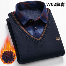 Load image into Gallery viewer, 2021 New Autumn Winter Man Fleece Shirt-collar Sweater Fashion Grid Solid Thicken Warm Sweater Male Plus Velvet thicken Sweater