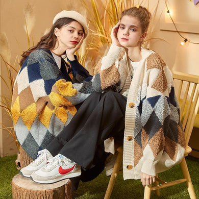 Knitted Women's Cardigan Loose Street Knitted Sweater Coat Cute Cartoon Printed V-neck High Quality Cardigan Nine Point Top
