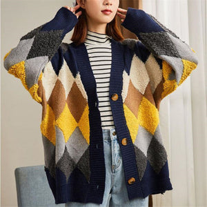 Knitted Women's Cardigan Loose Street Knitted Sweater Coat Cute Cartoon Printed V-neck High Quality Cardigan Nine Point Top