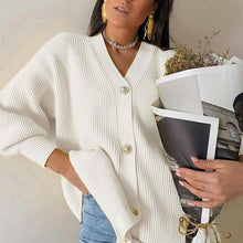 Load image into Gallery viewer, Pure color sweater women spring and autumn mid-length V-neck simple temperament knitted cardigan casual single-breasted jacket