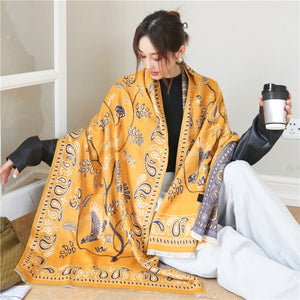 2021 Women Winter Cashmere Pashmina Scarf Shawl Luxury Print Thick Warm Blanket Hijab Scarves Bufanda 180*65cm Headkerchief