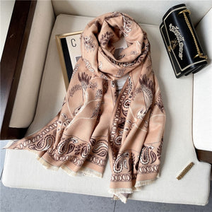 2021 Women Winter Cashmere Pashmina Scarf Shawl Luxury Print Thick Warm Blanket Hijab Scarves Bufanda 180*65cm Headkerchief