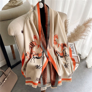 2021 Women Winter Cashmere Pashmina Scarf Shawl Luxury Print Thick Warm Blanket Hijab Scarves Bufanda 180*65cm Headkerchief