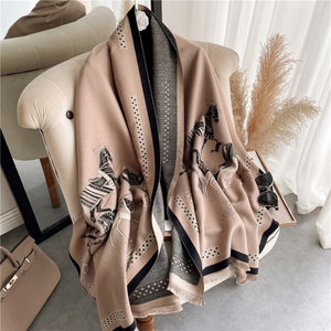 2021 Women Winter Cashmere Pashmina Scarf Shawl Luxury Print Thick Warm Blanket Hijab Scarves Bufanda 180*65cm Headkerchief