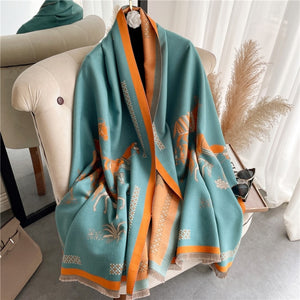 2021 Women Winter Cashmere Pashmina Scarf Shawl Luxury Print Thick Warm Blanket Hijab Scarves Bufanda 180*65cm Headkerchief