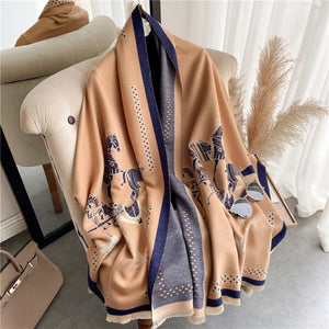 2021 Women Winter Cashmere Pashmina Scarf Shawl Luxury Print Thick Warm Blanket Hijab Scarves Bufanda 180*65cm Headkerchief