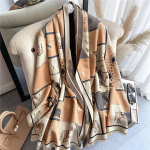 2021 Women Winter Cashmere Pashmina Scarf Shawl Luxury Print Thick Warm Blanket Hijab Scarves Bufanda 180*65cm Headkerchief