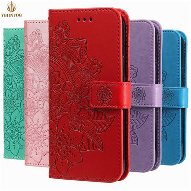 3D Flower Wallet Phone Case For Samsung Galaxy A12 A22 4G A32 A42 A52 A72 A82 5G Leather Holder Card Slots Flip Satnd Full Cover