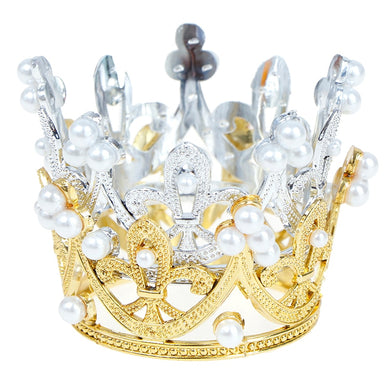Silver/Gold Color Mini Crown Cake Topper Crystal Pearl Tiara Children Hair Ornaments For Wedding Birthday Party Decoration Hot