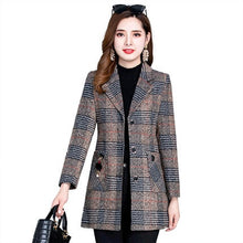 Load image into Gallery viewer, UHYTGF 5XL Plus Size Jacket Women&#39;s Fashion Plaid Autumn Winter Woolen Coat Women Casual Female Coats Abrigos Mujer Invierno 334