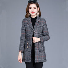 Load image into Gallery viewer, UHYTGF 5XL Plus Size Jacket Women&#39;s Fashion Plaid Autumn Winter Woolen Coat Women Casual Female Coats Abrigos Mujer Invierno 334