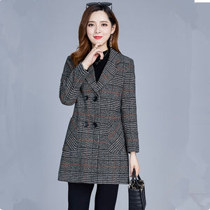 UHYTGF 5XL Plus Size Jacket Women's Fashion Plaid Autumn Winter Woolen Coat Women Casual Female Coats Abrigos Mujer Invierno 334