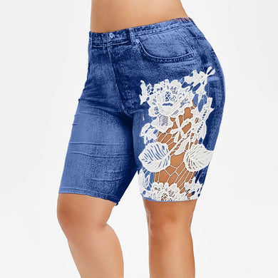 New Summer Lace Patchwork Plus Size Denim Shorts Bermuda shorts for women Elastic Skinny Denim Shorts for Women Short Feminino