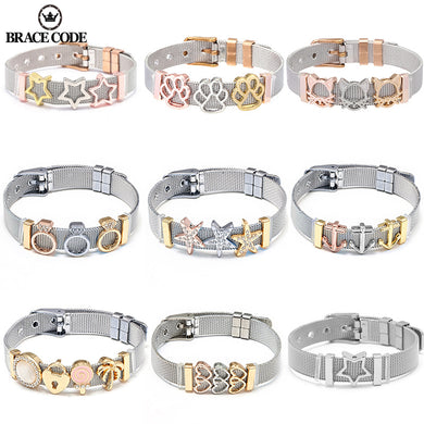 BRACE CODE Fashion Stainless Steel Mesh Bracelet Set Starry Zirconium Oxide Charm Bracelet Women Jewelry Gift Bracelet