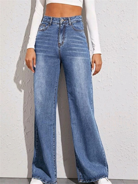 2021 New High Waist Loose Jeans For Women Fashion Casual Denim Wide Leg Pants Street Casual Trousers Global Drop Shipping