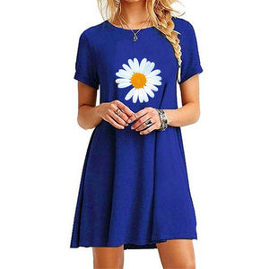 Trending Womens Round Neck Above Knee Length Dress Casual Sexy Printed Mini Dresses Summer Short Sleeve Cool Long T-shirt