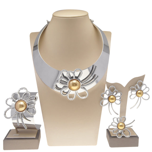Latest Fashion Gold Plated Necklaces Italian Women Jewelry Sets Bracelets Rings Earrings Wedding Banquet Gifts H00203