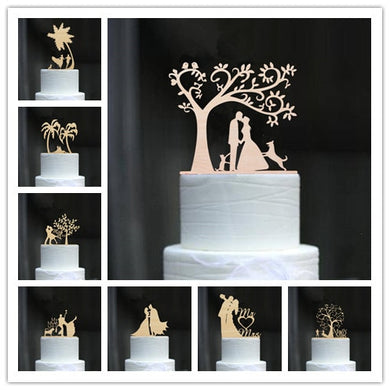 mixed style rustic wooden wedding cake topper bride and groom cake toppers mr mrs toppers with pet dog or cat 3pcs/lot