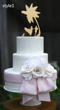 Load image into Gallery viewer, mixed style rustic wooden wedding cake topper bride and groom cake toppers mr mrs toppers with pet dog or cat 3pcs/lot