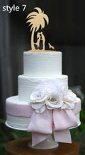 Load image into Gallery viewer, mixed style rustic wooden wedding cake topper bride and groom cake toppers mr mrs toppers with pet dog or cat 3pcs/lot