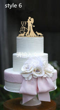 Load image into Gallery viewer, mixed style rustic wooden wedding cake topper bride and groom cake toppers mr mrs toppers with pet dog or cat 3pcs/lot