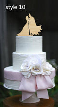 Load image into Gallery viewer, mixed style rustic wooden wedding cake topper bride and groom cake toppers mr mrs toppers with pet dog or cat 3pcs/lot